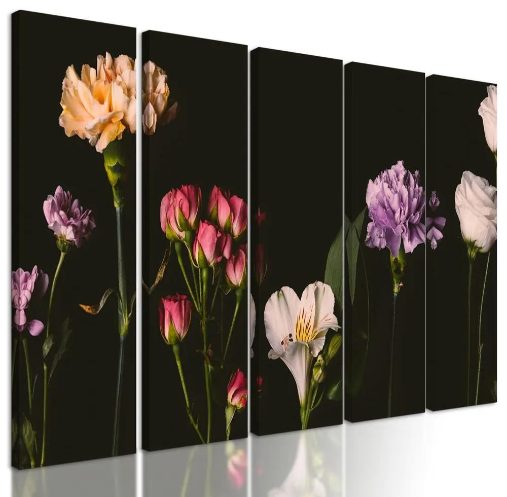 5-dielny obraz nádherné kvety