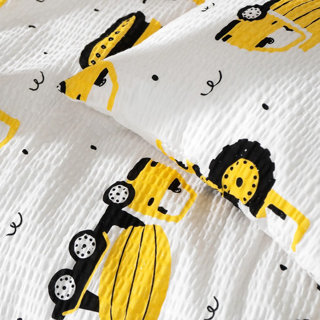 Goldea detské krepové obliečky - bagre a stavebné autá 140 x 200 a 70 x 90 cm