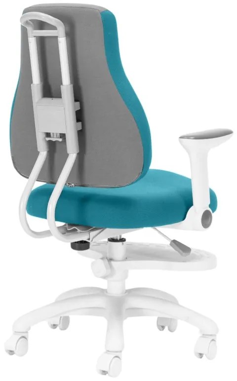 Detská rastúca stolička Neoseat KINDER WHITE — látka, šedá / tyrkysová