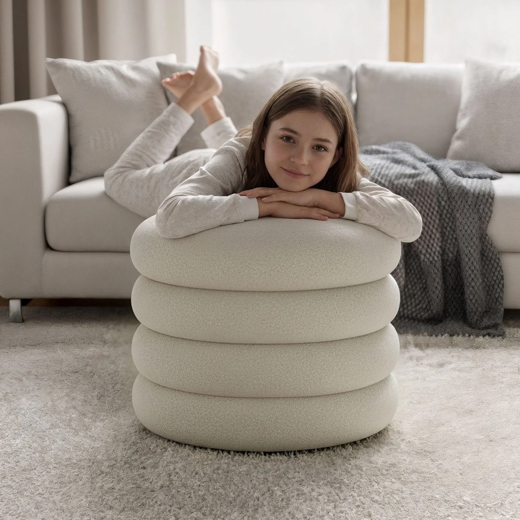 Taburet Mollis bouclé bílý