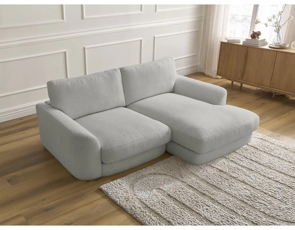 Svetlosivá rohová pohovka z textílie buklé (pravý roh/s leňoškou) Leonore – Bobochic Paris