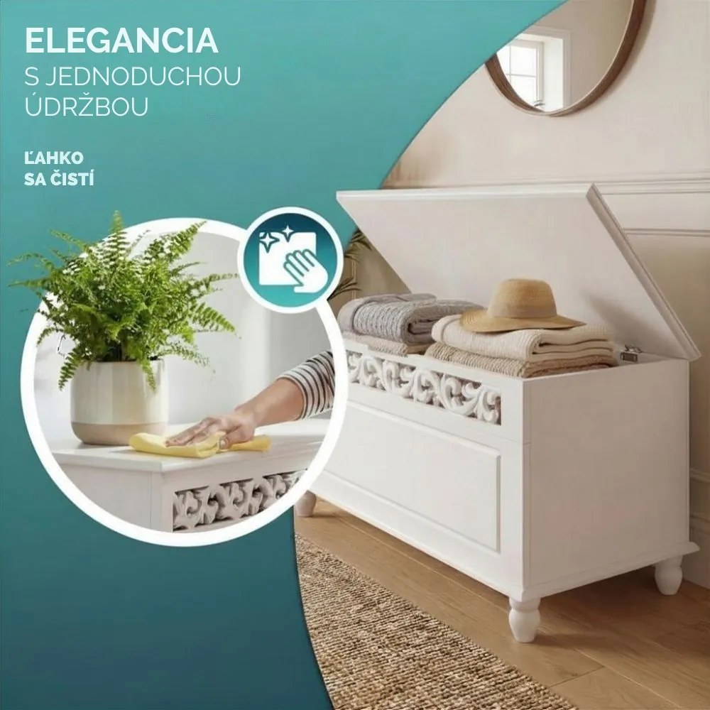 Drevená truhlica JERSEY, 80x40x48cm, biela Casaria