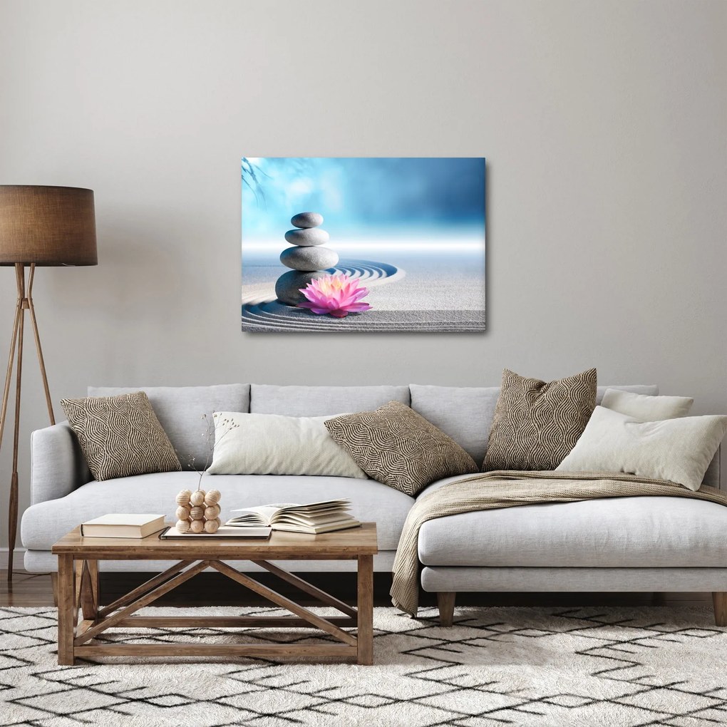 Obraz piesku, ľalie a spa kameňov (70x50 cm)