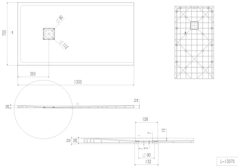 Erga Hyper, SMC sprchová vanička 130x70x2,6 cm + sifón, čierna matná, ERG-V06-SMC-7013S-BK