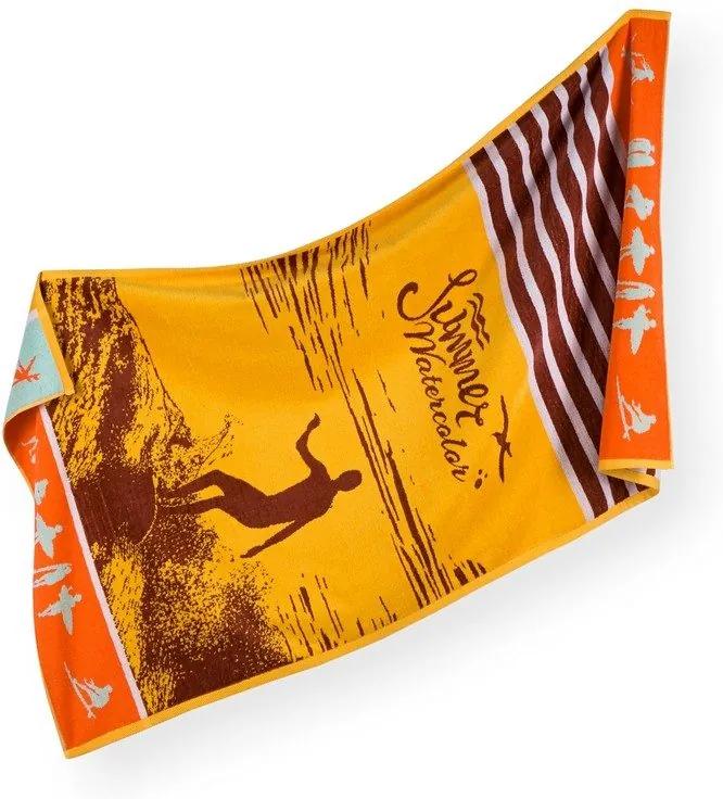 Škodák Veľká froté plážová osuška vzor 007 surfista hnedo-oranžová - 90x170cm