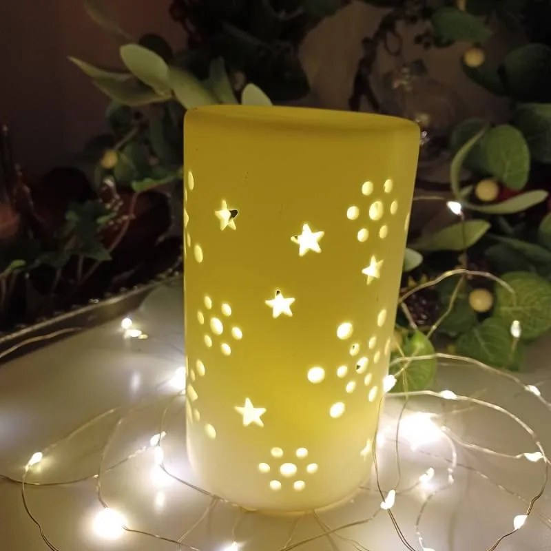 DECOLED Keramický svícen, 7,5 x 12,5 cm, teple bílá