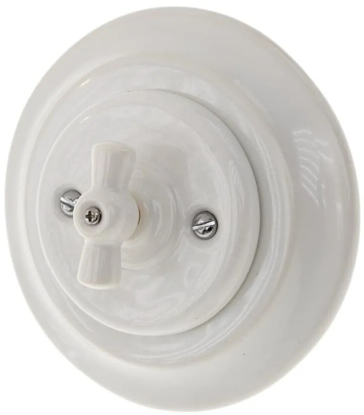 Bohemia-Design - Porcelánový retro otočný vypínač s rámčekom č. 5, biela