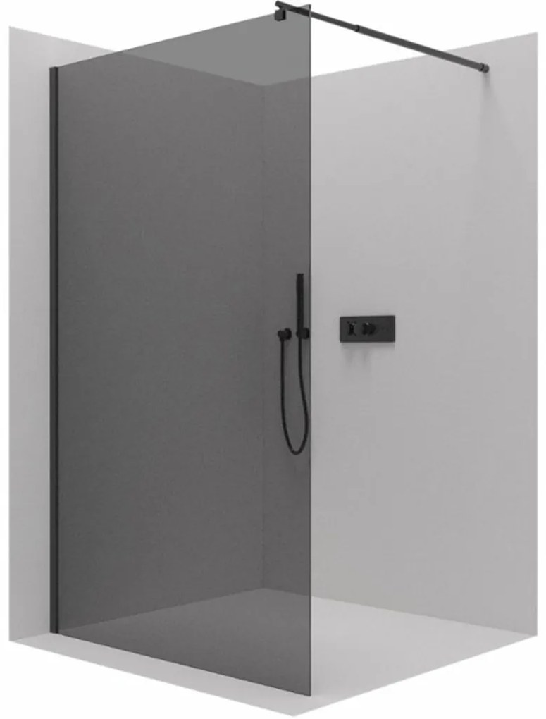 Cerano Onyx, sprchová zástena Walk-in 130x200 cm, 8mm šedé sklo, čierny profil, CER-CER-426418