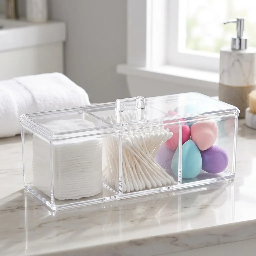 5Five® Priehľadný box s vekom Selena, 3 priehradky, 22,8 x 9,5 x 8,3 cm