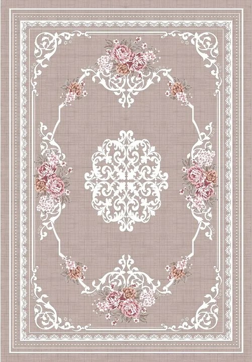 KONDELA Sedef koberec 180x270 cm svetlohnedý / vzor kvety