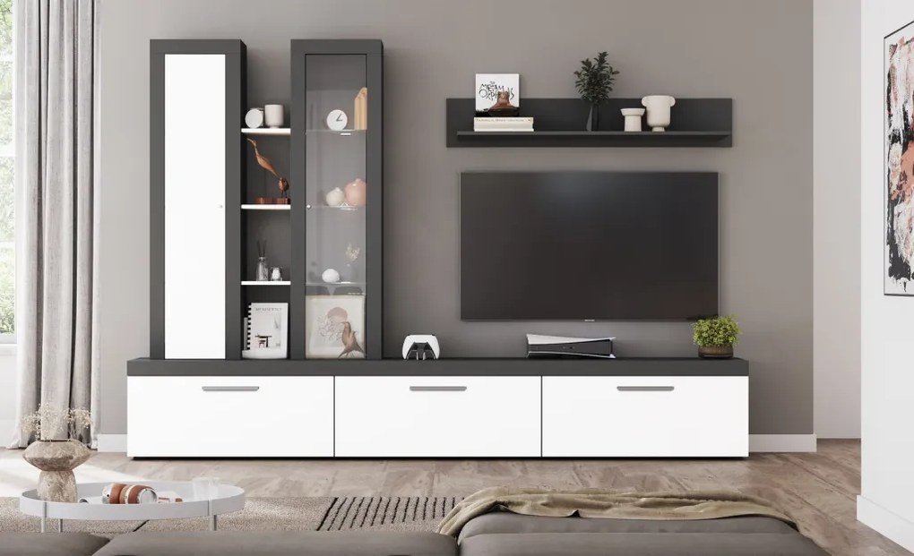 Obývacia stena Orion, antracit/biela