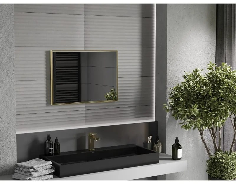 Mexen Loft, obdĺžnikové kúpeľňové zrkadlo 70 x 50 cm, farba rámu zlatá lesklá, 9852-070-050-000-50