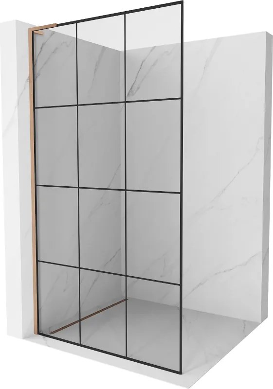 Mexen Kioto L, sprchová zástena Walk-In 120 x 200 cm, 8mm číre sklo čierny vzor, medený matný profil, 800-120-103-65-77