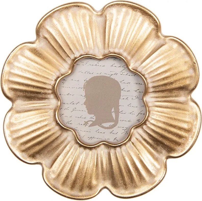 Zlatý okrúhly fotorámik v tvare kvetu - Ø 15*2 cm / Ø 8 cm