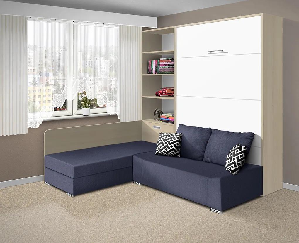 Nabytekmorava Sklápacia posteľ s pohovkou VS 21075 - 200x140 cm farba pohovky: Modrá, Typ farebného prevedenia: Orech / dvere biele