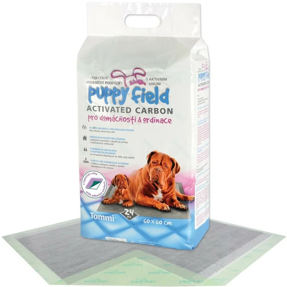 Puppy Field Hygienické podložky pre psov s aktívnym uhlím Carbon 24 ks, 60 x 60 cm