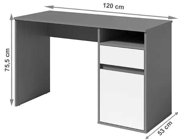 PC stôl Bili - tmavosivý grafit / biela