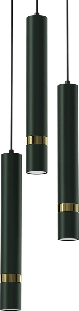 Závesné svietidlo Joker, 3x zlaté/zelené kovové tienidlo, b, o