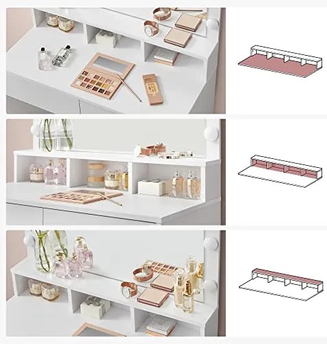 Toaletný stolík VANESA s veľkým zrkadlom a osvetlením, 80x40x140cm, biela SongmicsHome