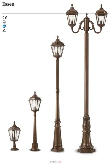 Redo 9662 - Vonkajšia lampa ESSEN 1xE27/70W/230V 221,5 cm IP44 hnedá/patina