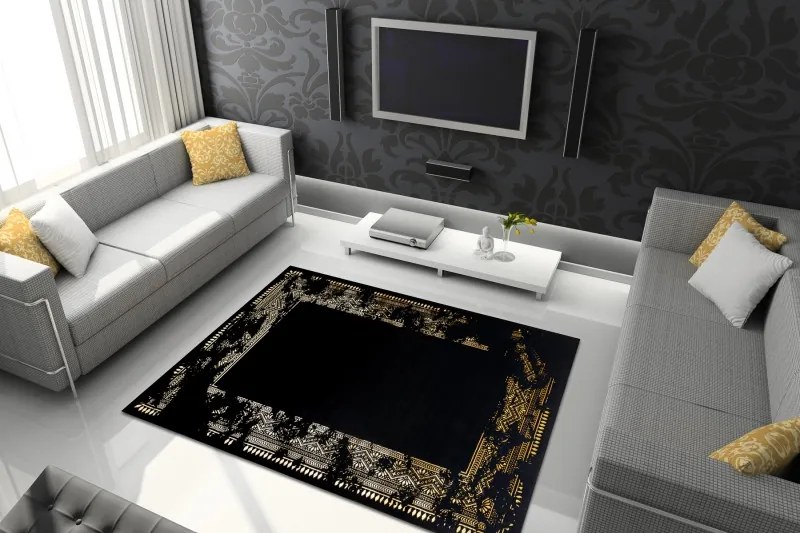 Dywany Łuszczów 200x290 cm Kusový koberec Gloss 408C 86 glamour black/gold, čierna, chodba / predsieň