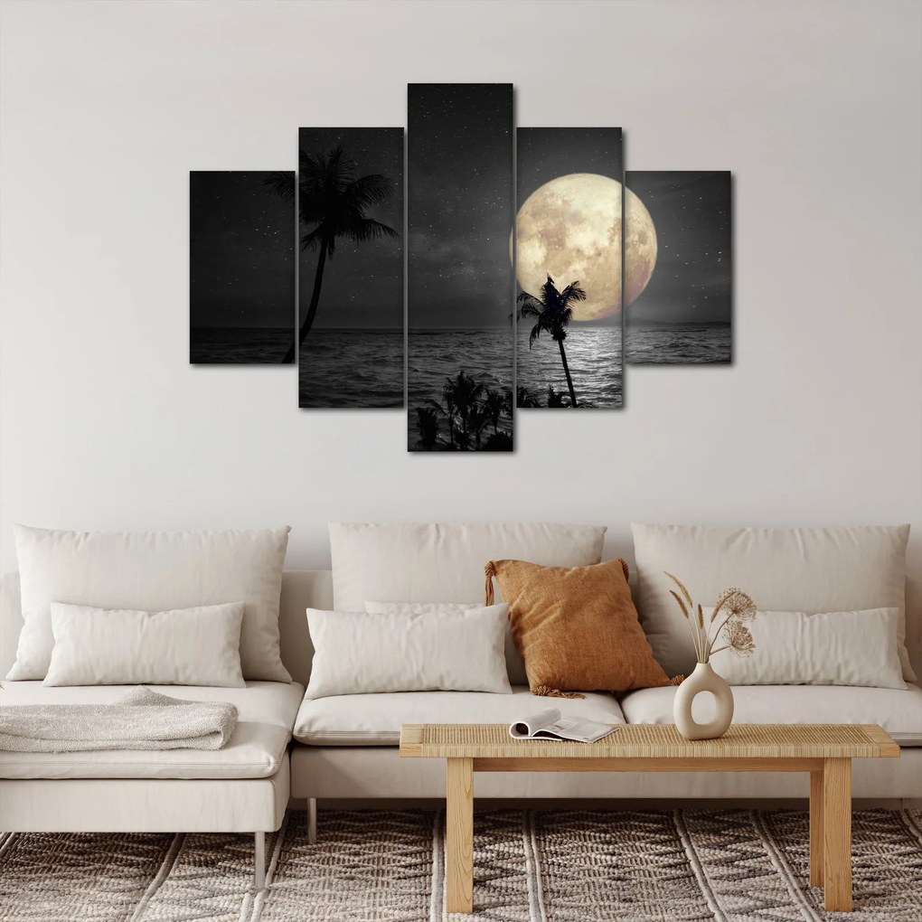 Obraz - Pláž za splnu v šedých tónoch (150x105 cm)