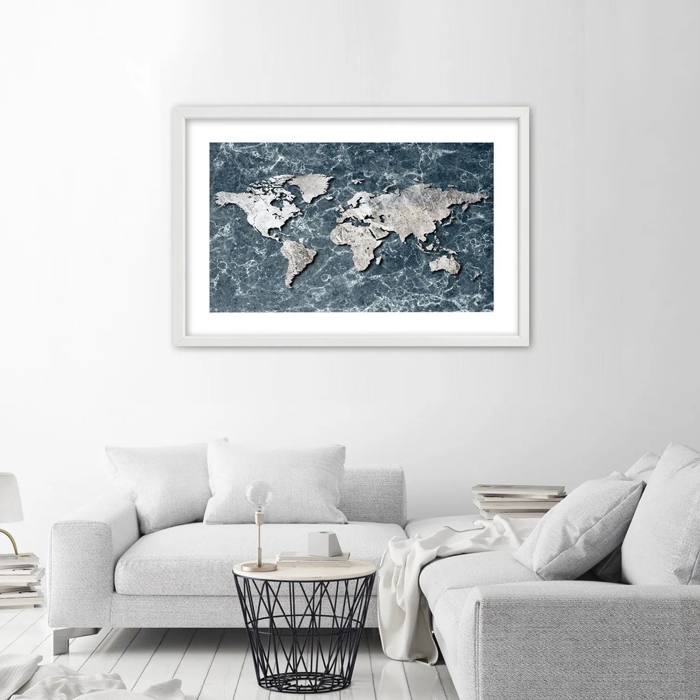 Gario Plagát Mapa sveta na mramore Farba rámu: Bez rámu, Rozmery: 30 x 20 cm