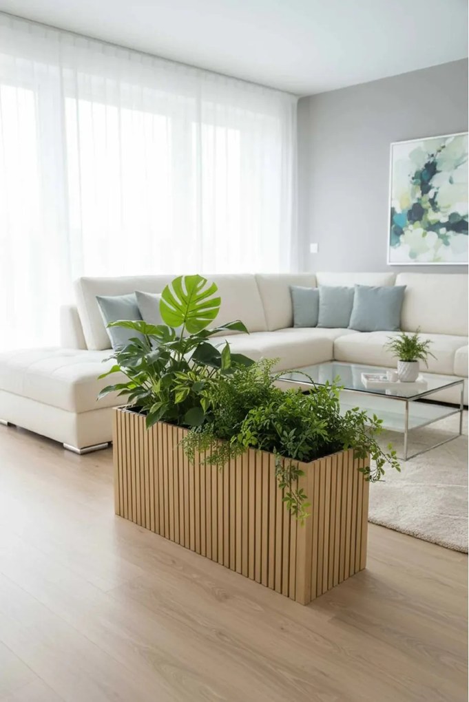 Drevený kvetináč MAXI, s priečkami, akácie, šírka 84 cm, hnedá