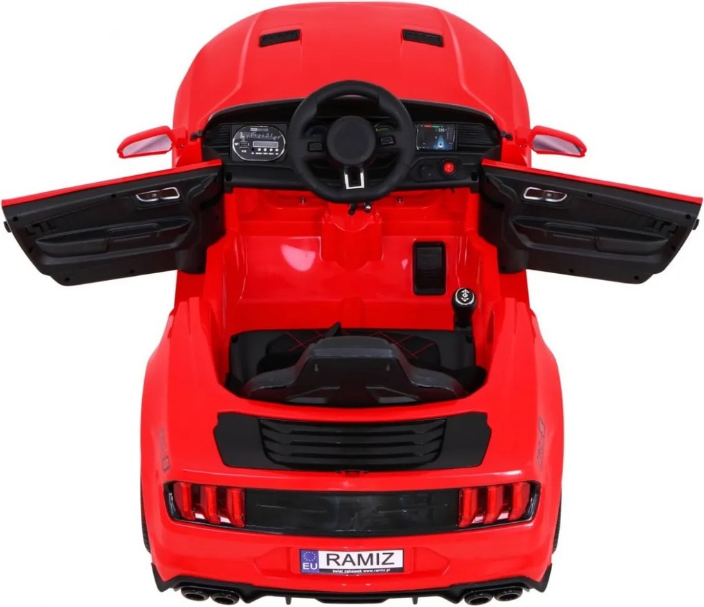 Ramiz Športové autíčko GT na batérie pre deti červené + diaľkové ovládanie + pomalý štart + nosič batožiny + MP3 LED