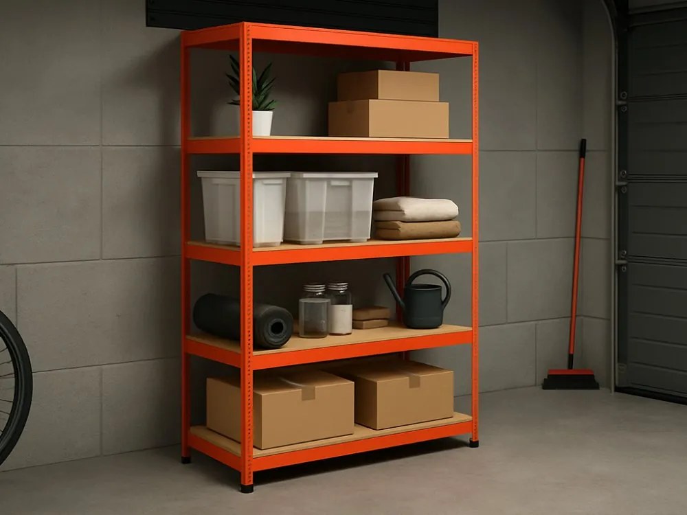 Regál 180x90x30 cm lakovaný 5-policový, nosnosť 875 kg - červený