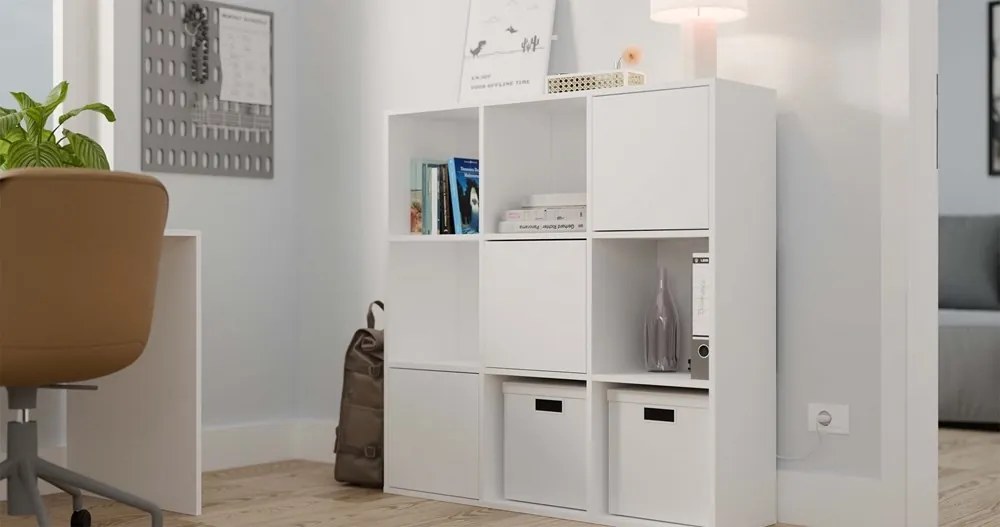 Regál MALAX 3x3 s 3 dvierkami 110 cm biely