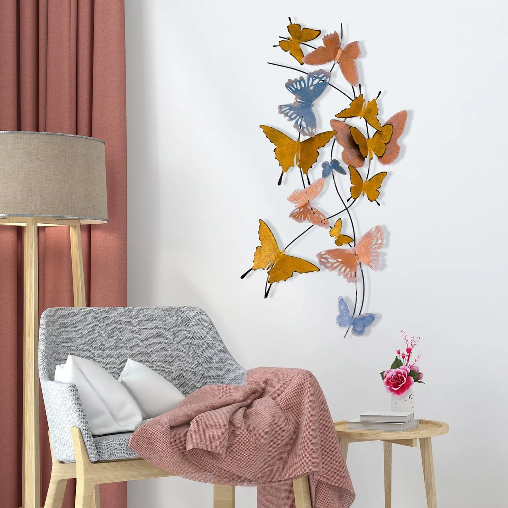 Nástěnná kovová dekorace Butterflies vícebarevná