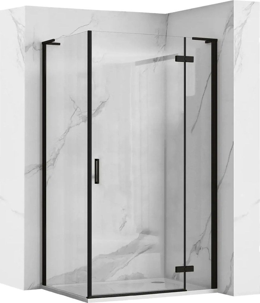 Sprchovací kút REA HUGO BLACK 100/dvere x 90/zástena cm, čierny/transparent - bez vaničky