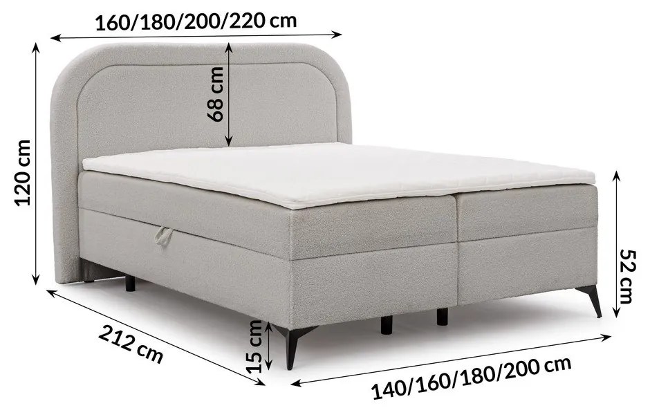 Svetlosivá boxspring posteľ s úložným priestorom 200x200 cm Ornes – Ropez