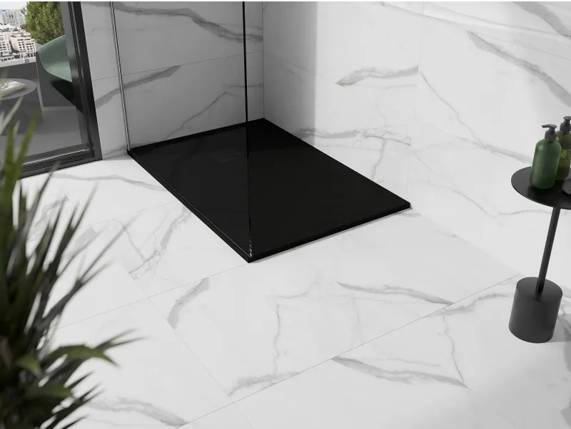 Mexen Stone+, obdĺžniková vanička z minerálneho kompozitu 100 x 90 cm, čierna, čierna krytka, 44709010-B