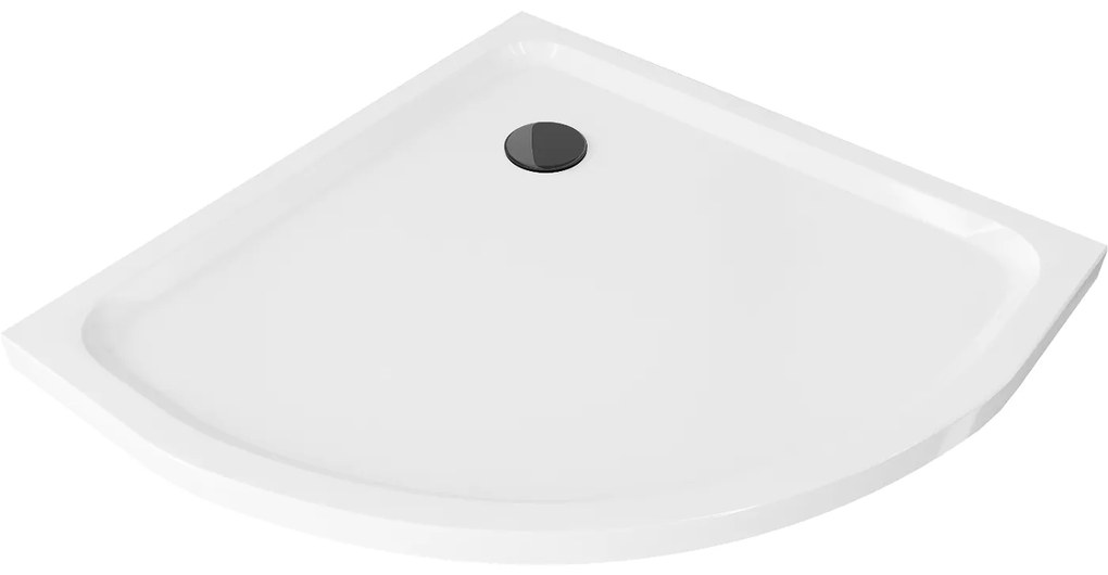 Mexen SLIM - štvrťkruhová sprchová vanička 70x70x5cm + čierny sifón, biela, 41107070B