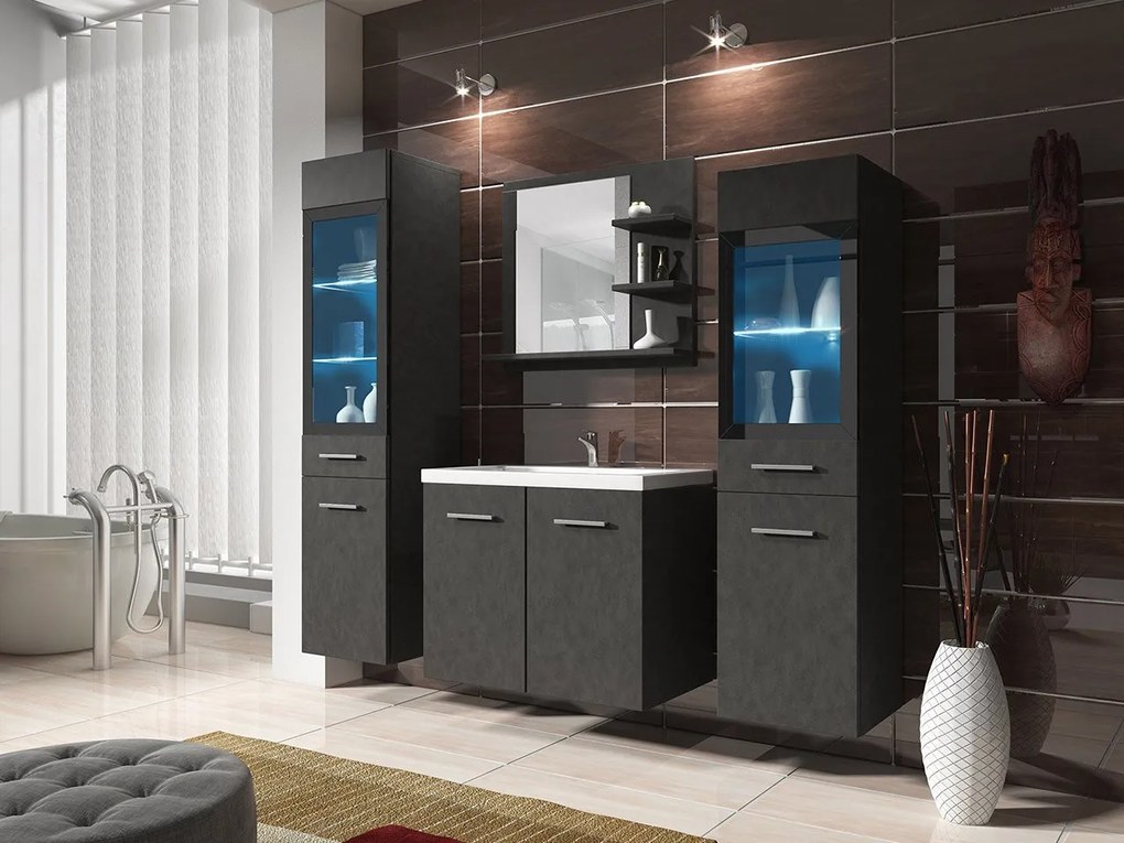 Kúpeľňový nábytok Apogon I, Farby: kašmírová béžová, Sifón: bez sifónu, Osvetlenie: osvetlenie LED biele, Umývadlová batéria: nie