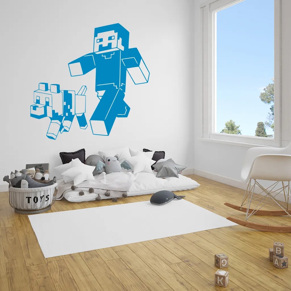 Veselá Stena Samolepka Minecraft so psom Farba: fialová, Veľkosť: 80 x 78 cm