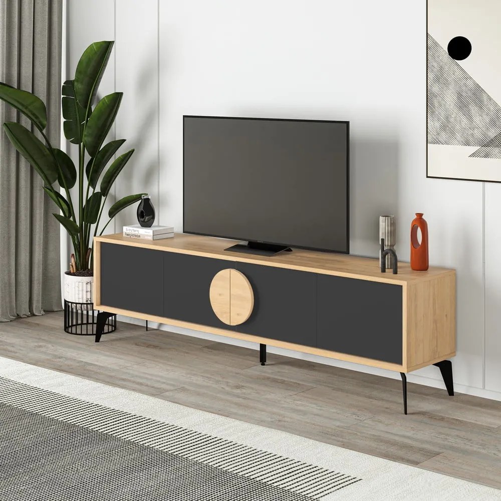 TV stolík v dekore duba v čierno-prírodnej farbe 180x51 cm Vae – Marckeric