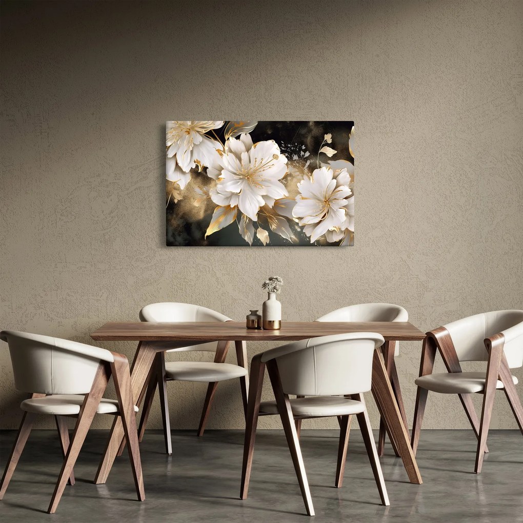 Obraz - Kvety v zlate (90x60 cm)