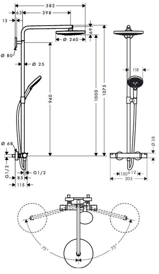 Hansgrohe Raindance Select S, Showerpipe 240 2jet s termostatom, chrómová, HAN-27129000