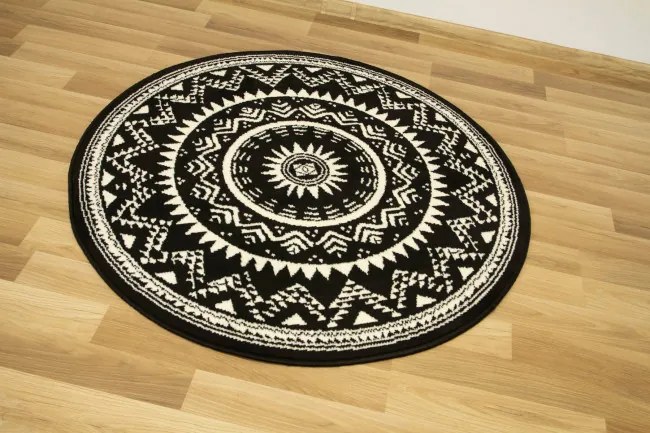 Koberec kruh Luna 503493/50944 Rozeta Etno čierny / krémový
