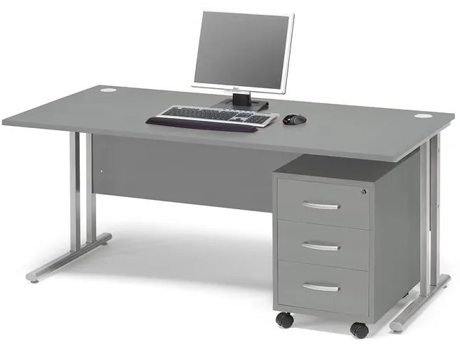 Kancelárska zostava Flexus: stôl 1600x800 mm + kancelársky kontajner, šedá