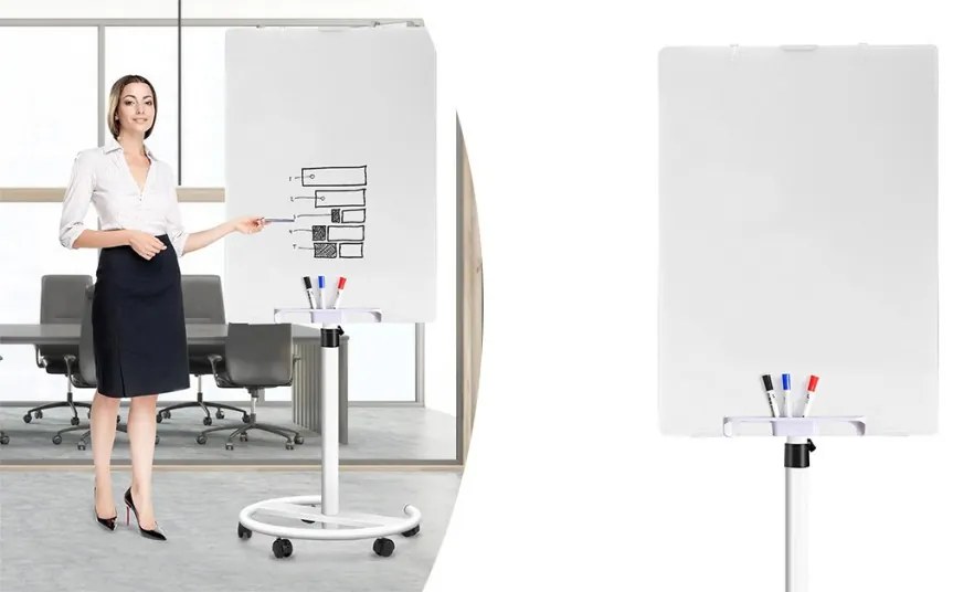 Magnetická sklenená flipchart tabuľa na kolieskach 70 x 100 cm