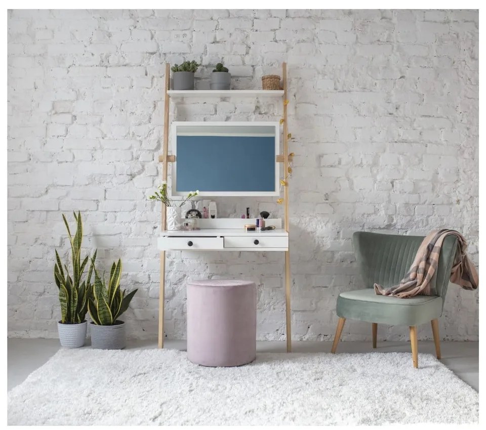 Biely toaletný stojan so zásuvkou a zrkadlom Ragaba Leno