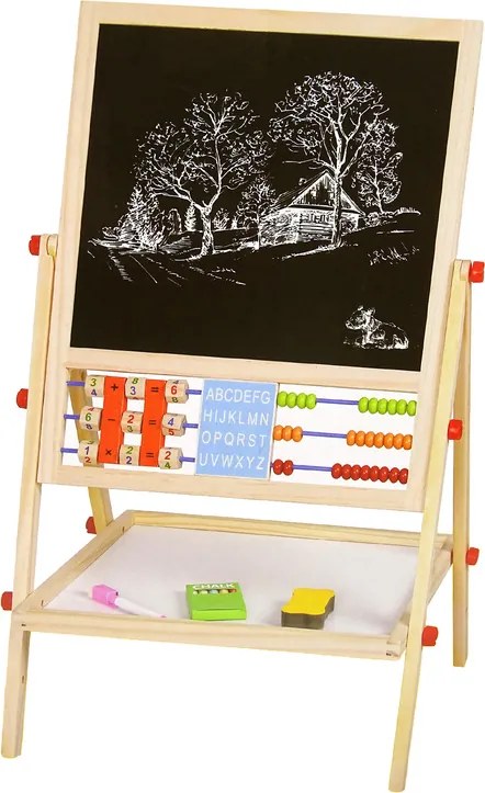 LEAN Toys Obojstranná vzdelávacia kresliaca tabuľa 2v1, drevená