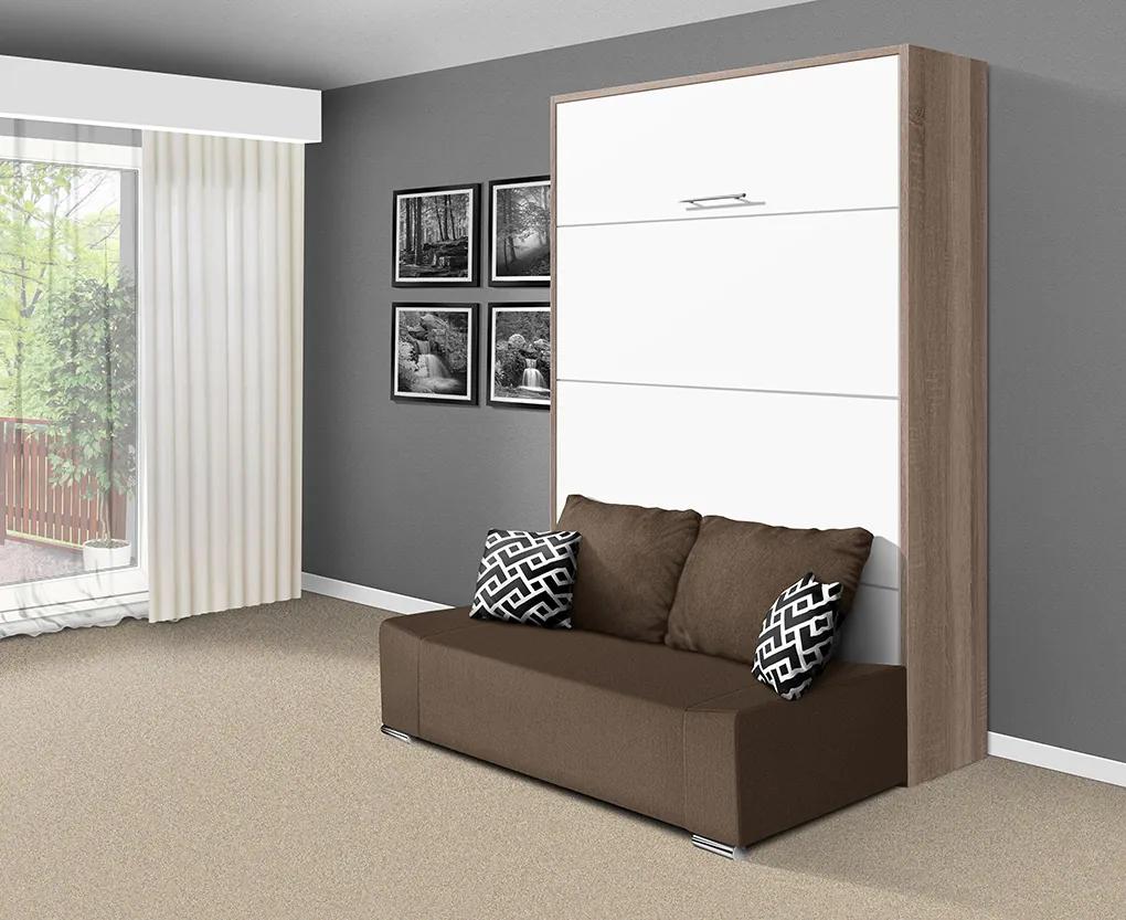 Nabytekmorava Sklápacia posteľ s pohovkou VS 21058P 200x140 farba pohovky: Hnedá, Typ farebného prevedenia: Antracit / dvere biele LESK