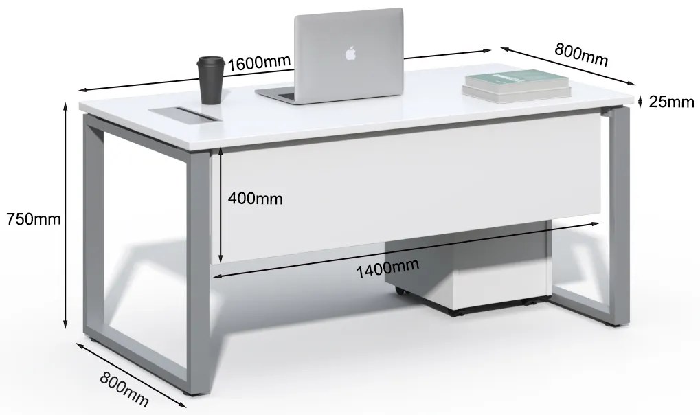 Kancelársky stôl s kontajnerom Houseland Prime Home 02 160 cm biely