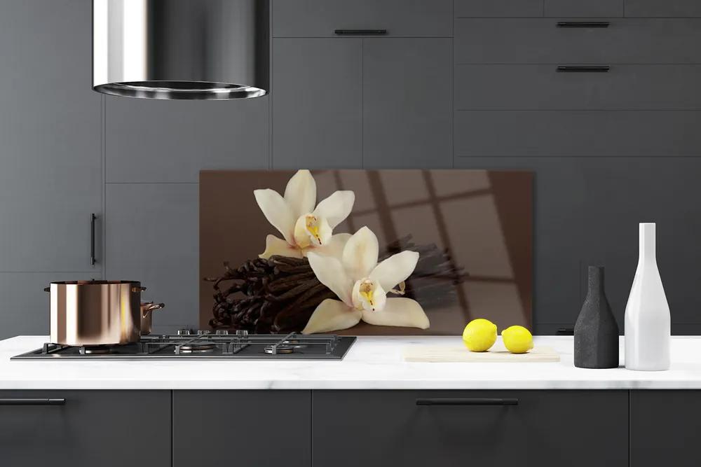 Sklenený obklad Do kuchyne Kvety vanilky do kuchyne 120x60 cm