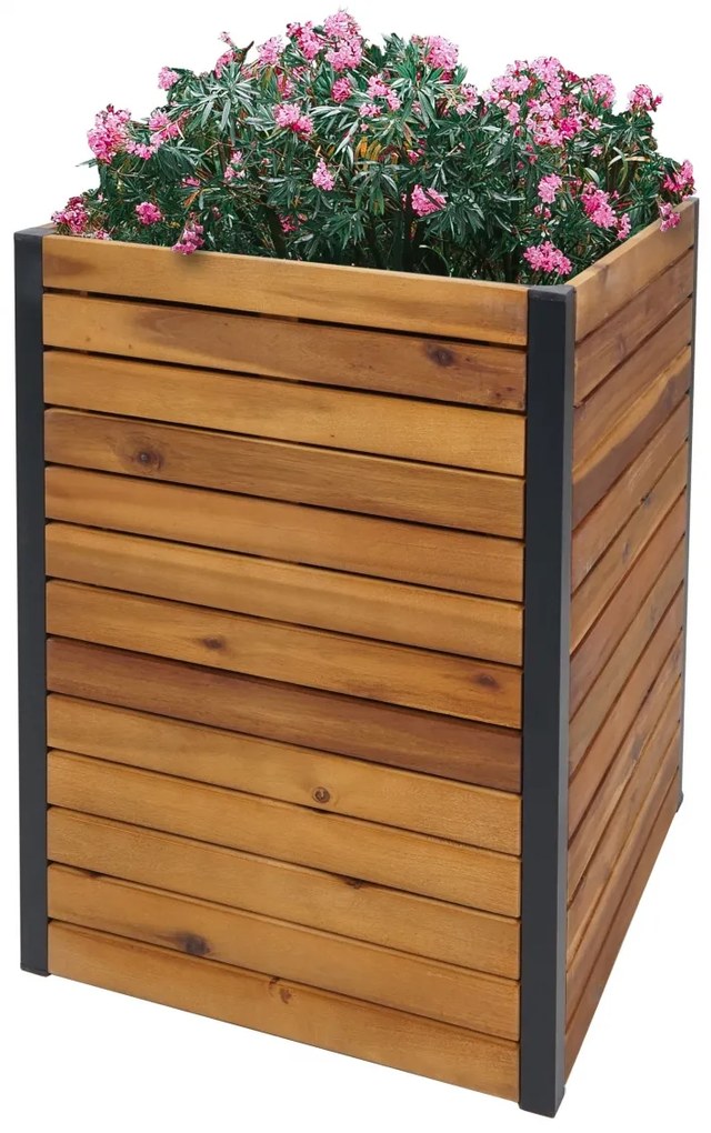 Kvetináč HWC-L23, 60x42x42cm, hliník, akáciové drevo - hnedá